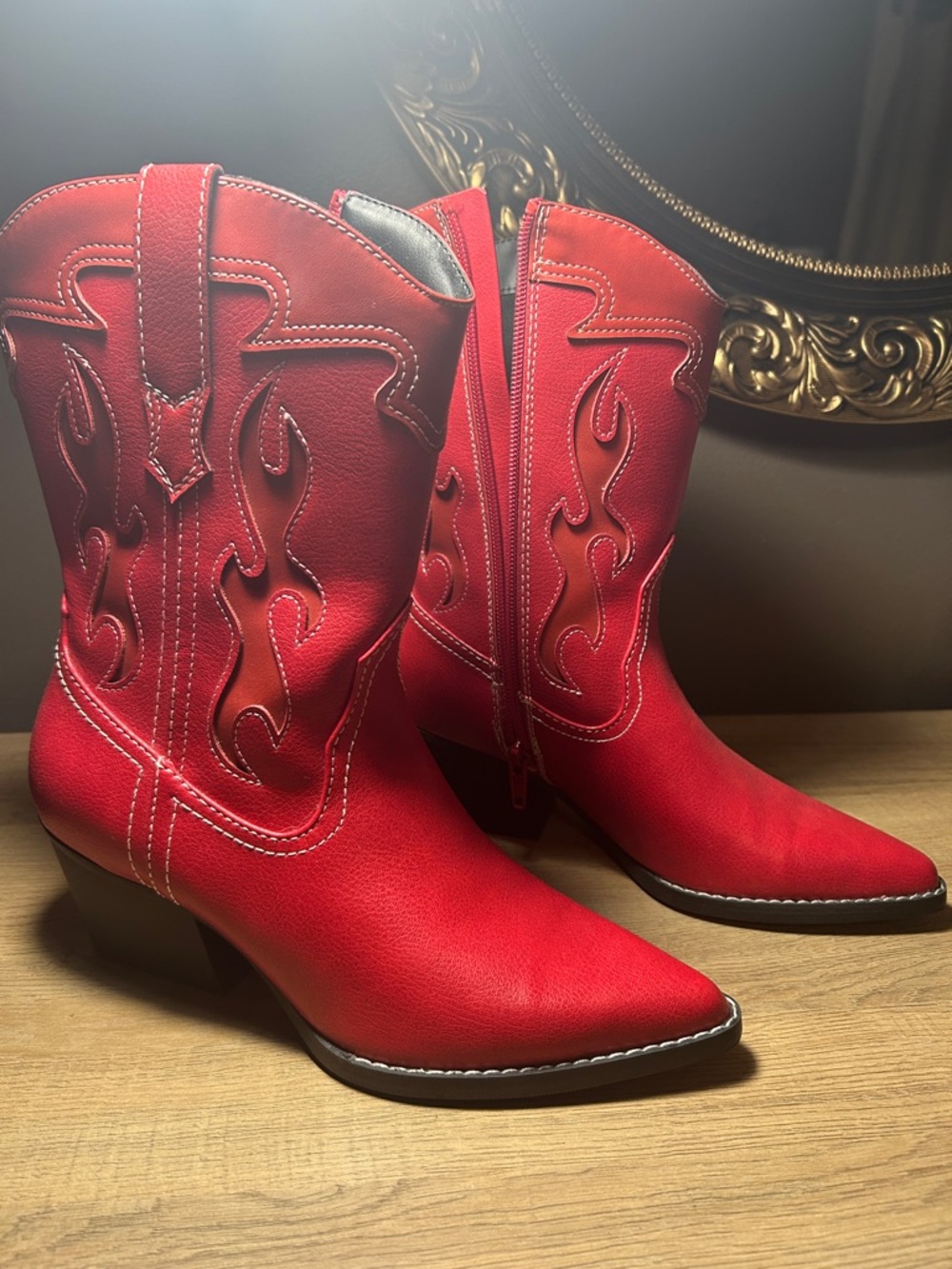 wild fable Red Western-Style Ankle Booties